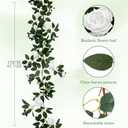 2 Pack 11.2 Ft Artificial Flower Garland with White Roses, Realistic Fake Greenery Vines with 17 Roses Flowers for Wedding Table Centerpieces Arch Party Ceremony Backdrop Decor(White)