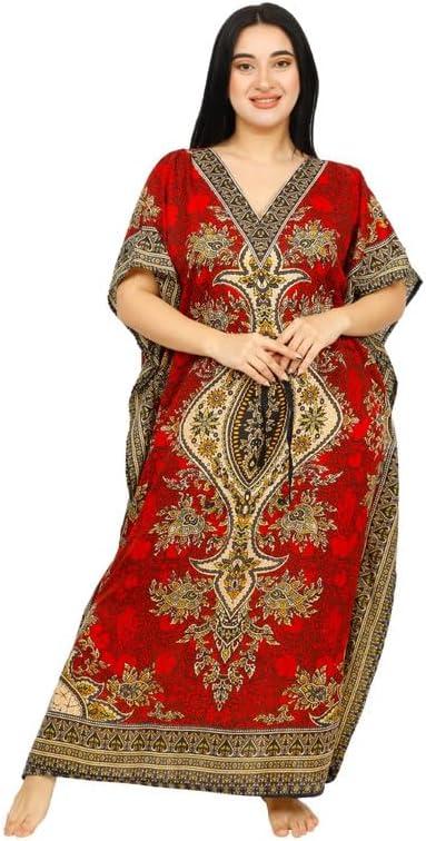 Women's Long Kaftan Maxi Caftan Dress Gown Top Night Dress (Red), One Size