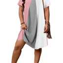 SOLY HUX Women's Plus Size Dress Color Block Short Sleeve T Shirt Dress Casual Summer Dresses Pink and White 4XL (Pink)