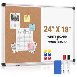 White Board and Cork Board Combo 24" x 18" Aluminum Frame