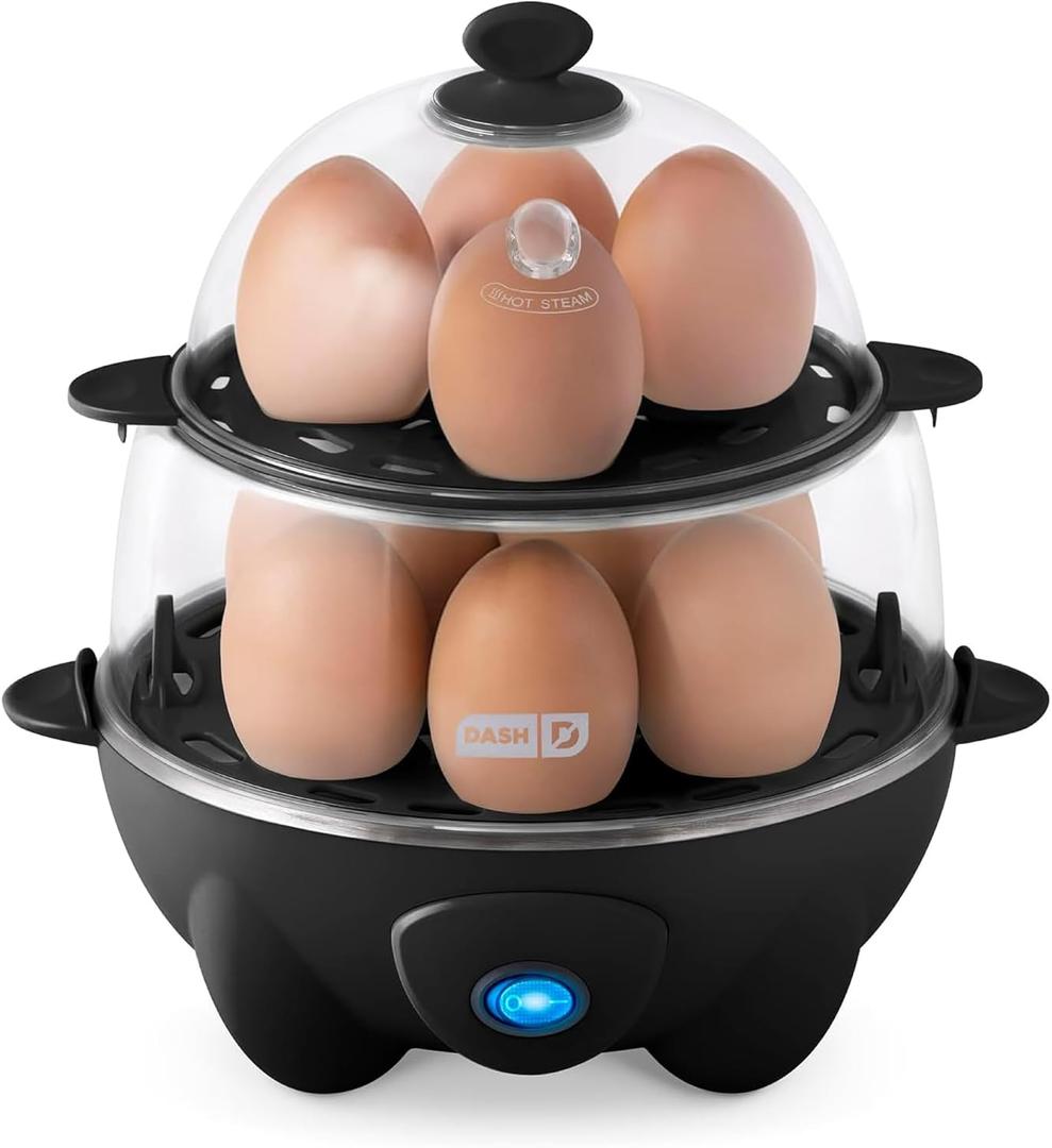 Dash Deluxe Egg Cooker - Boiler, Poacher & Steamer - Includes Measuring & Recipe Guide - Dishwasher Safe - Holds 12 Eggs, Black