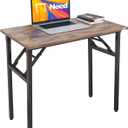 Need Small Desk 31 1/2" No Assembly Foldable Writing Table,Sturdy and Heavy Duty Folding Computer Desks for Small Space/Home Office/Dormitory AC5FB(80 * 40) (Rustic Brown & Black Frame)
