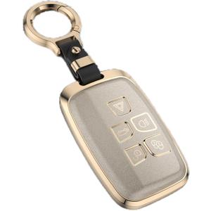 Key Fob Cover for Range Rover 5 Buttons Aluminium Alloy Car Key Case with Key Ring for L-and Rover Discovery Sport Defender Evoque Velar Jaguar XF XE XJ XJL F-pace F-Type,Gold