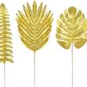 30Pcs 3 Kinds Artificial Golden Leaves with Stems Fake Gold Plants Foliage Stems Simulation Monstera Palm Leaves for Wedding Picks DIY Wreath Crafts Christmas Tree Filler Decors