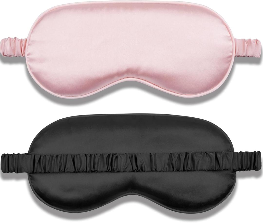 Sleep Mask 2 Pack, Soft Blackout Eye Mask for Women Men, Eye Sleep Shade Cover for Back and Side Sleeper, Sleeping Mask Night Blindfold for Night Sleep, Travel, Nap (Pink, Black)