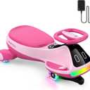 Umatoll 12V Electric Wiggle Car for Kids with Pedal, Display, Rechargeable Battery, LED Light, Bluetooth, Light-Up Wheels, Anti-Rollover, 2 Speeds, Ride on Toys, Birthday Gifts for Age 3+, 150Lbs, Small