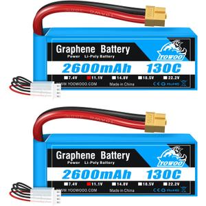 YOWOO 2 Pack Graphene Battery 3S 11.1V 2600mAh 130C Lipo Battery with XT60 Connector RC Batteries for E flite Valiant Parkzone E4F Wildcat Great Planes E-Cub RC Car Boat Truck Heli Airplane