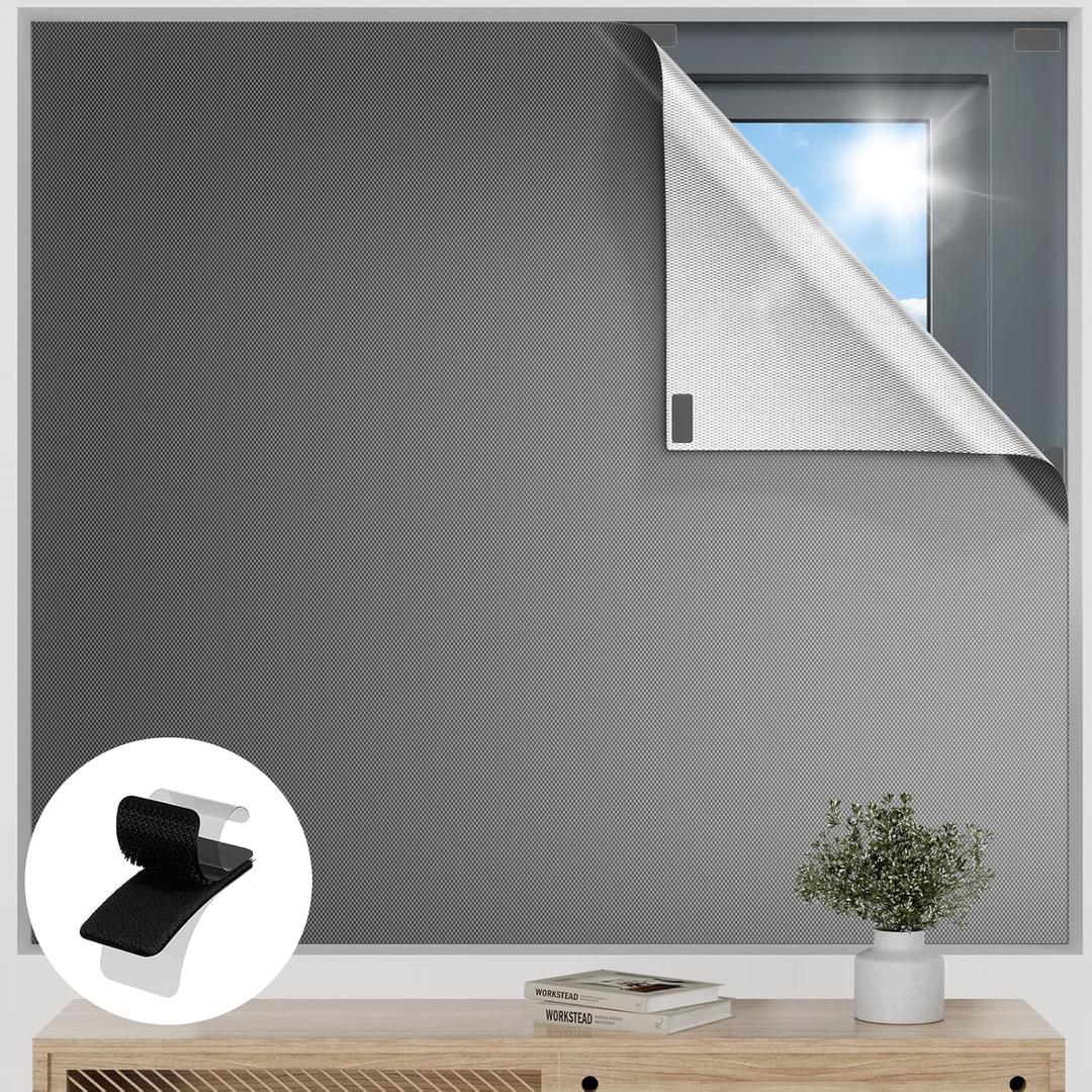 Blackout Curtains for Bedroom, 36" x 57" Temporary Blackout Shades for Windows, Portable Black Out Blinds Screen with 20 Loop & Hook, 100% Black Out Window Cover Film for Baby Nursery Travel RV - Grey (57"W x 36"H, Grey)