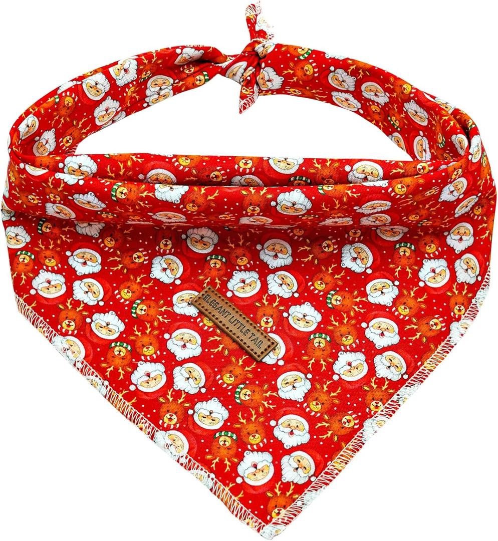 5 x Elegant little tail Christmas Dog Bandana, 1Pack Holiday Dog Scarf Dog Bandana Pink Winter Adjustable Dog Scarf Handkerchief Boy Girl Dog Bibs Scarf for Square Dog Kerchief for Small Large Dogs (Santa Claus)