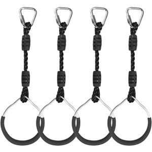 Hanging Ninja Gymnastic Ring Swing Monkey Bar Climbing Bar Jungle Fist For Outdoor Indoor Backyard Activities, 4 Pack Black Obstacle Course Rings Workout Playground Training Equipment Trapeze Play Set