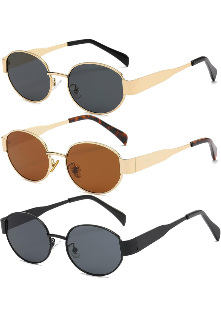 livho 2025 Trendy Oval Sunglasses - Stylish Polarized Shades for Everyday - Retro Metal Frames Pack of 3