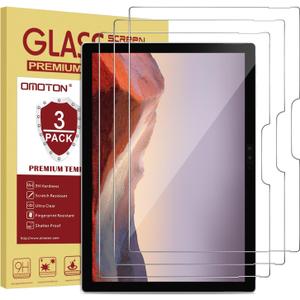 OMOTON [3-Pack Screen Protector for Surface Pro 7 Plus 7 6 5 4 [12.3 Inch] - Tempered Glass/Guide Frame/Scratch Resistant (NOT for Surface Pro 8)