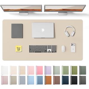 YSAGi Leather Desk Protector, Office Mat, Large Mouse Mat, Non-Slip PU Leather Blotter, Laptop Pad, Waterproof Writing Pad for Office and Home (Eggshell, 47.2" x 23.6")
