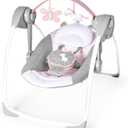 Ingenuity Comfort 2 Go Compact Portable 6-Speed Cushioned Baby Swing with Music, Folds Easy, 0-9 Months 6-20 lbs (Pink Flora the Unicorn)