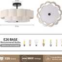 17.71" Black Semi Flush Mount Ceiling Light Fixture, Modern Chic Drum Flush Mount Ceiling Light with Flower Linen Shade, 3-Light Vintage Ceiling Lighting for Bedroom Living Room Kitchen Hallway