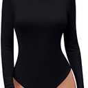 SHEIUGU Women’s Sleeveless Long Sleeve Crew Neck Ribbed Stretchy Slim Fit Tops Bodysuit Basic Jumpsuit XS