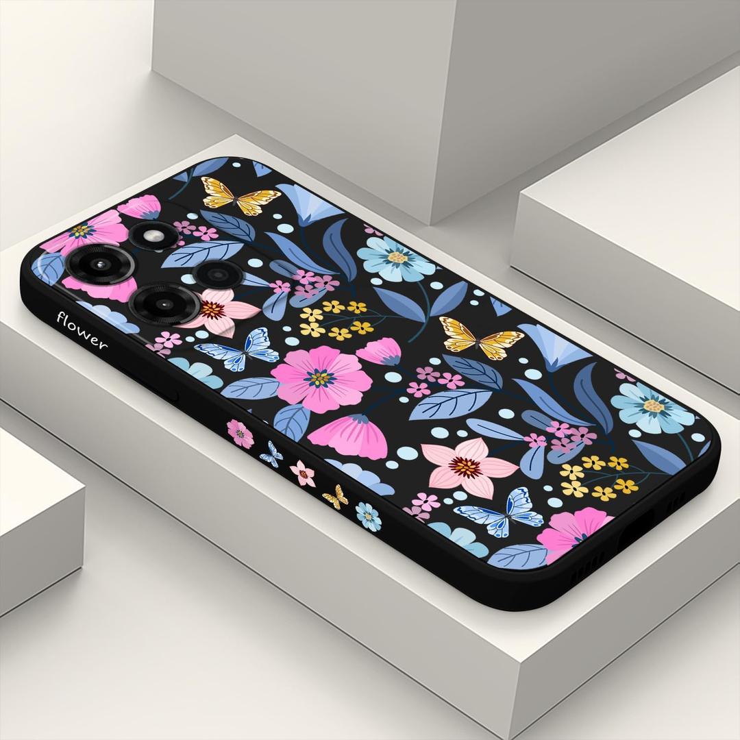 LEECG for Motorola Moto G Stylus 5G 2025 Case, Flower Pattern Slim Case Soft Silicone Protective for Moto G Stylus 5G 2025 Phone Cover, Flower Black