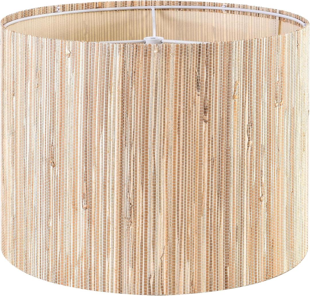 GOSO 13" Straw Boho Lamp Shade for Table Lamps Floor Lamp,Medium Yellow Lampshades Replacement-13" Top x 13" Bottom x 10" HighSpider) Drum Lamp Shades Modern for Living Room,Assembly Required (Yellow-staw woven)