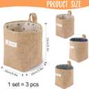 3 PCS Mini Hanging Storage Bag Cotton Linen Small Storage Basket Wall Hanging Storage Pouch Foldable Storage Box Family Organizer Decorative Bag for Key Sunglasses Snack Wallet on Door Closet Desktop