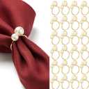 Sliner 48 Pcs Pearl Napkin Rings, Gold Table Napkin Holder Buckles for Dinning Table Setting Christmas Wedding Party Supplies