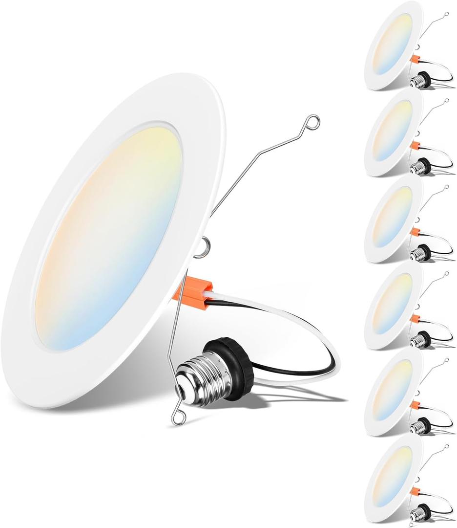 LVWIT LED Recessed Light 6inch, Can Lighting Color Selectable 2700/3000/4000/5000/6000K 5CCT, 10W(120W Equivalent) Dimmable Downlight with E26 Conversion Kit, Retro Fit Ceiling Light Fixtures, 6 Pack (White)