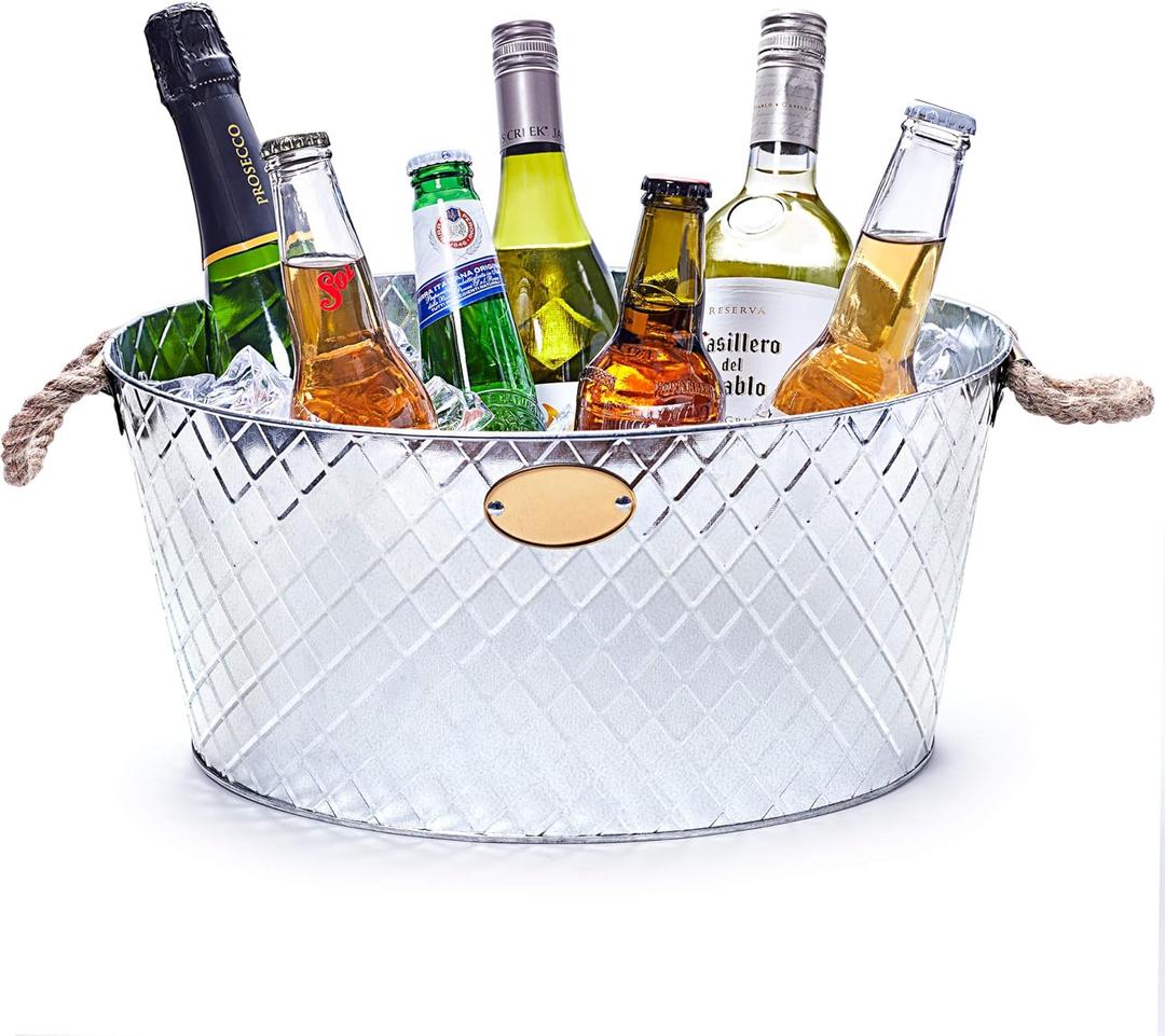 Oval Drinks Pail with Rope Handles – Galvanised Steel Drinks Tub for Beer,  Champagne, Rustic Ice Party Cooler for BBQs, Garden Parties & Home Bar 2 Pack