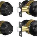 Estmoon 2 Pack Exterior Door Lock Set Matte Black Door Locks for Front Door | Keyed Alike Deadbolt Lock, Stainless Steel Single Cylinder Door Knobs with Lock, for Interior/Exterior,Easy to Install,6 Keys
