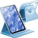 INFILAND Case for iPad A16 11-inch 11th Generation, iPad 10th Generation Case 10.9 Inch for Kids, Girls, 360 Rotating Cute Glitter Cover with Crystal Clear Back, Pencil Holder (Blue)