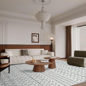 Machine Washable 9x12 Area Rugs for Living Room, Large Soft Boho Geometric Neutral Rug, Non Slip Low Pile Indoor Carpet Area Rug for Bedroom Office Home Decor Gray (9'x12', Ivory/Gray)