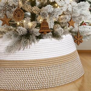 Christmas Tree Collar, 28 inch Cotton Rope Christmas Tree Collars for Artificial Trees, Boho Xmas Tree Skirt Collar Ring Base Cover for 7.5 ft, 9 ft, 12 ft Trees