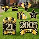 7Pcs Black Gold 21st Birthday Yard Sign Decorations for Men Women, Happy 21st Birthday Made in 2005 Lawn Sign Party Supplies, 21 Year Old Yard Decor with Stakes