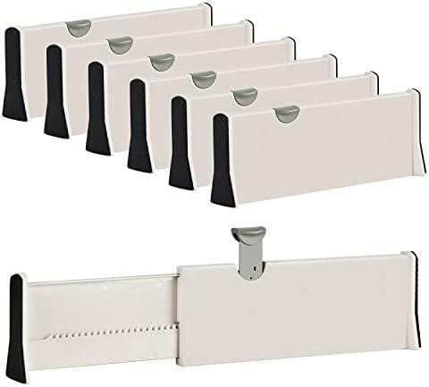 JONYJ Drawer Dividers Organizer 6 Pack, Adjustable Separators 4" High Expandable from 11-17" for Bedroom, Bathroom, Closet, Clothing, Office, Strong Secure Hold, Foam Ends, Locks in Place
