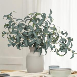 florisso Artificial Greenery Stems for Vase, 5 Pcs Tall Fake Plants Branches Faux Greenery Twigs Leaf for Indoor Home Office Vase Filler for centerpieces, Dark Green