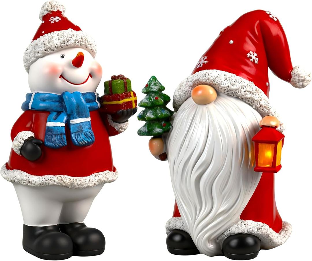 Christmas Gnome Figurines 2 PCS Xmas Snowman Decoration Indoor Resin Collectible Statue Cute Holiday Ornament for Table Home
