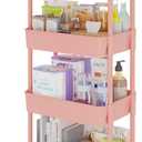 Calmootey 4-Tier Rolling Utility Cart with Drawer, Multifunctional Storage Organizer with Plastic Shelf & Metal Wheel, Storage Cart for Kitchen, Bathroom, Living Room, Office, Pink