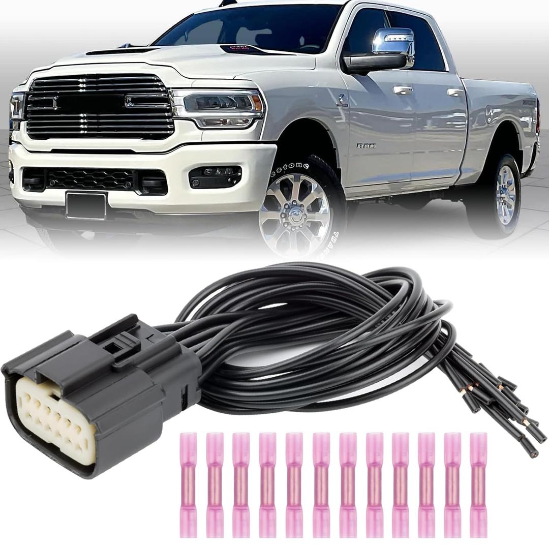 LED Halogen Headlight Headlamp Connector Harness Pigtail Plug Compatible with Dodge Ram 2500 3500 2019 2020 Replace # 68364272AA