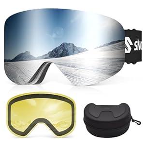 Ski Goggles, Snowboard Goggles with 2 UV400 Anti-Fog Detachable Magnet Lenses for Men & Women Adult