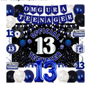 13th Birthday Decorations for Boys Girls, Blue Black Omg Ur A Teenager Birthday Party Decorations, Official 13 Teenager Backdrop, 13 Foil Balloons, Banner, Balloons, Hanging Swirls, Birthday Card Set
