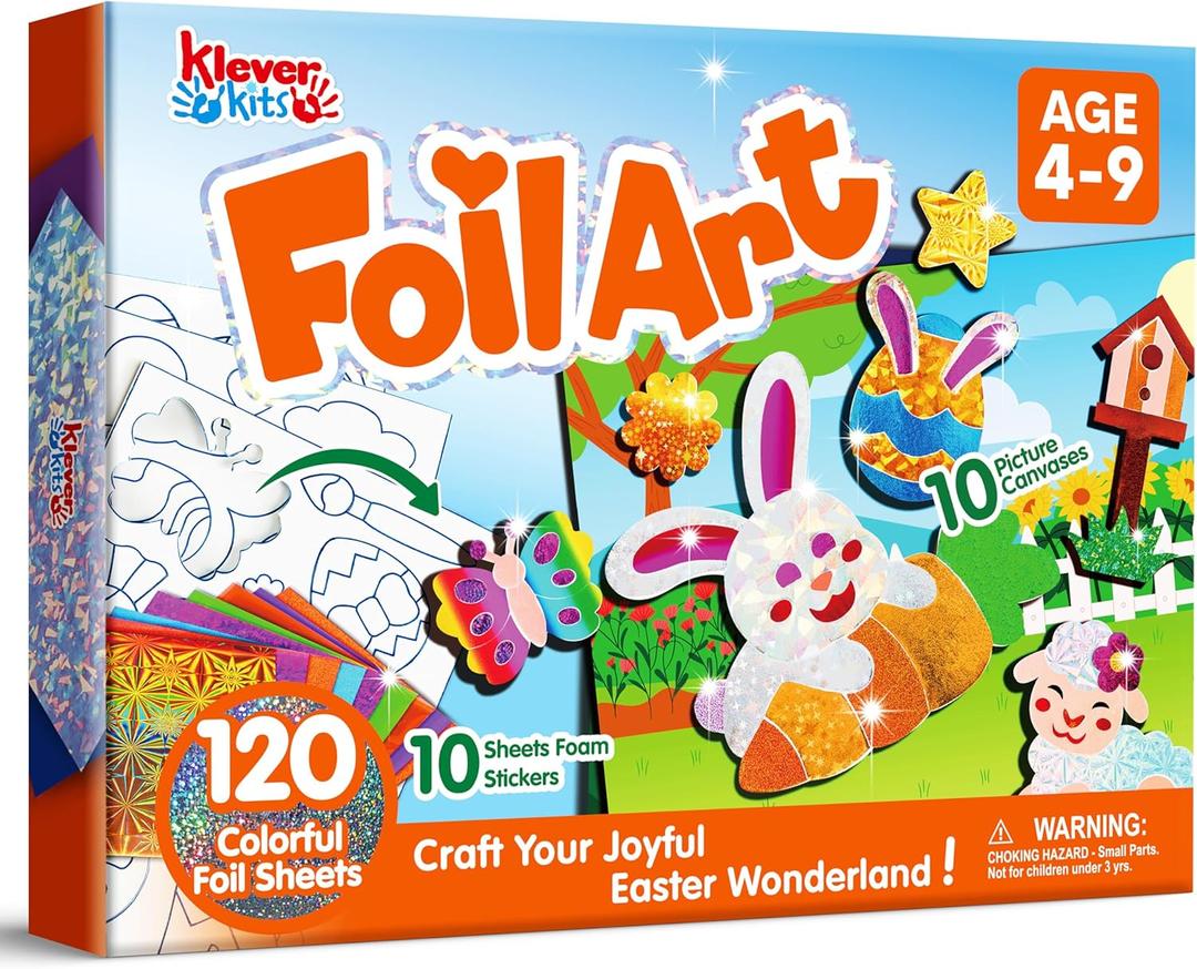 2 x Klever Kits Easter Foil Art Kit for Kids - Arts & Crafts Supplies, Mess Free Coloring, Easter Basket Stuffers, Foil Foam Stickers, Creative Travel Toys, Birthday Gifts for Boys & Girls Ages 4 and Up