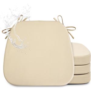 Shinnwa Kitchen Chair Cushions Set of 4, Faux Leather Dining Chair Cushions with Waterproof Cover and Non-Slip Bottom, 4 Pack 17x16x2in, Light Camel