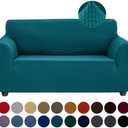 Joccun Stretch Loveseat Couch Cover, 1-Piece Sofa Cover for 2 Cushion Couch Spandex Jacquard Washable Furniture Protector Cover for Living Room,Kids,Pets（Loveseat,Peacock Blue）