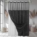 Boho Black Shower Curtain with Snap in Liner Replacement Fabric Shower Curtain 71 x 72 Waterproof & Washable Mesh Top Window Modern Western Tufted Chevron Textured Striped for Bathroom Hotel