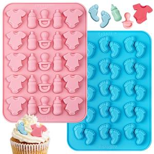Webake Baby Feet Mold Baby Onesie Baby Bottle Pacifier Molds, Bite Size Silicone Chocolate Candy Molds Gummy Mould for Baby Shower Party Cake Decoration Cupcake Topper 1 Psc