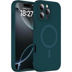 Magnetic for iPhone 16 Pro Max Case, Compatible with MagSafe, Full Camera Protection, Military-Grade Protection 3.0mm Thicken Silicone Phone Cover for 16 ProMax 6.9",Blackish Green