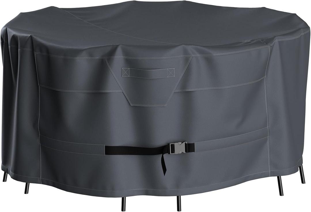 Round Patio Bistro Table Cover, 52 Inch Heavy Duty Waterproof Round Bistro Set Covers, Provide a Great Fit and All Weather Protection, Grey,52'' Dia x 30'' H