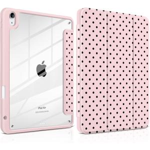 Case for iPad Air 11 Inch M4 M3 M2 2026 2025 2024, iPad Air 5th 4th Generation 10.9 Inch 2022 2020-[Pencil Holder], Shockproof Clear Hard Back, Trifold Stand,Auto Wake/Sleep, Pink Polka dot