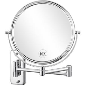 2 x DECLUTTR 8 Inch Wall Mounted Magnifying Mirror with 10x Magnification, Double Sided Vanity Makeup Mirror for Bathroom, Chrome Finished