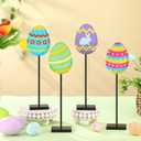 Yuntau Easter Standing Table Decor Wooden Bunny Egg Rabbit Tabletop Decoration Easter Tall Tiered Tray Decor Block Sign Classic Rustic Table Centerpiece for Home Party Supplies(Egg)