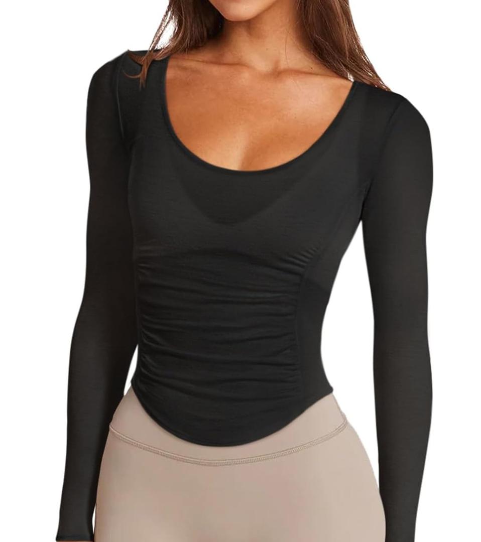 LASLULU Womens Long Sleeve Workout Tops Active Sheer Fitted Open Back Gym Yoga Athletic Running Tops Wrap Top Pilates Outfits, Size Small LASLULU Womens Long Sleeve Workout Tops Active Sheer Fitted Open Back Gym Yoga Athletic Running Tops Wrap Top Pilates Outfits, Size Small