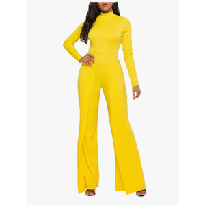 SEMATOMALA Women's Bodycon Long Sleeve Wide Leg Back Zip Up One Piece Black Long Romper Sexy Club Jumpsuit Overalls, M/L